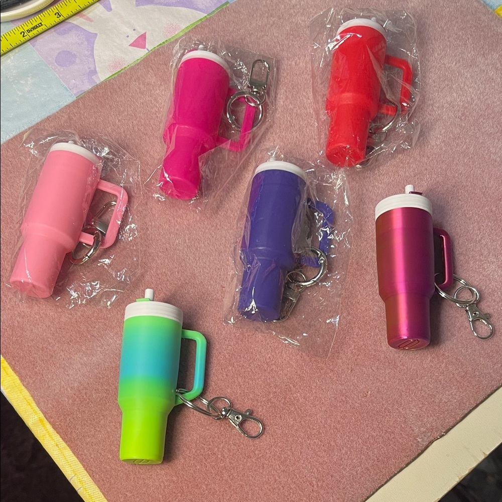 Colorful Miniature Cup Keychains or Purse Charms Holds Chapstick Chapstick not